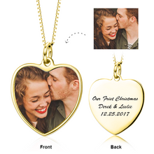 Load image into Gallery viewer, 14K Gold Personalized Color Photo and Engraved in Love Heart Pendant Necklace Adjustable 16”-20”