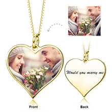 Load image into Gallery viewer, 14K Gold Customize Your Color Photo and Engraved Text in Love Heart Pendant Necklace-Platinum/Yellow Gold/Rose Gold