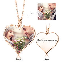 Load image into Gallery viewer, 14K Gold Customize Your Color Photo and Engraved Text in Love Heart Pendant Necklace-Platinum/Yellow Gold/Rose Gold