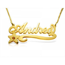 Load image into Gallery viewer, 14K Gold Over 925 Sterling Silver Personalized Birthstone Star Name Necklace Adjustable 16”-20”