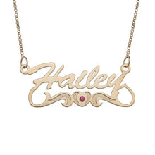 Load image into Gallery viewer, "Hailey" Personalized Script Name Heart Birthstone Necklace